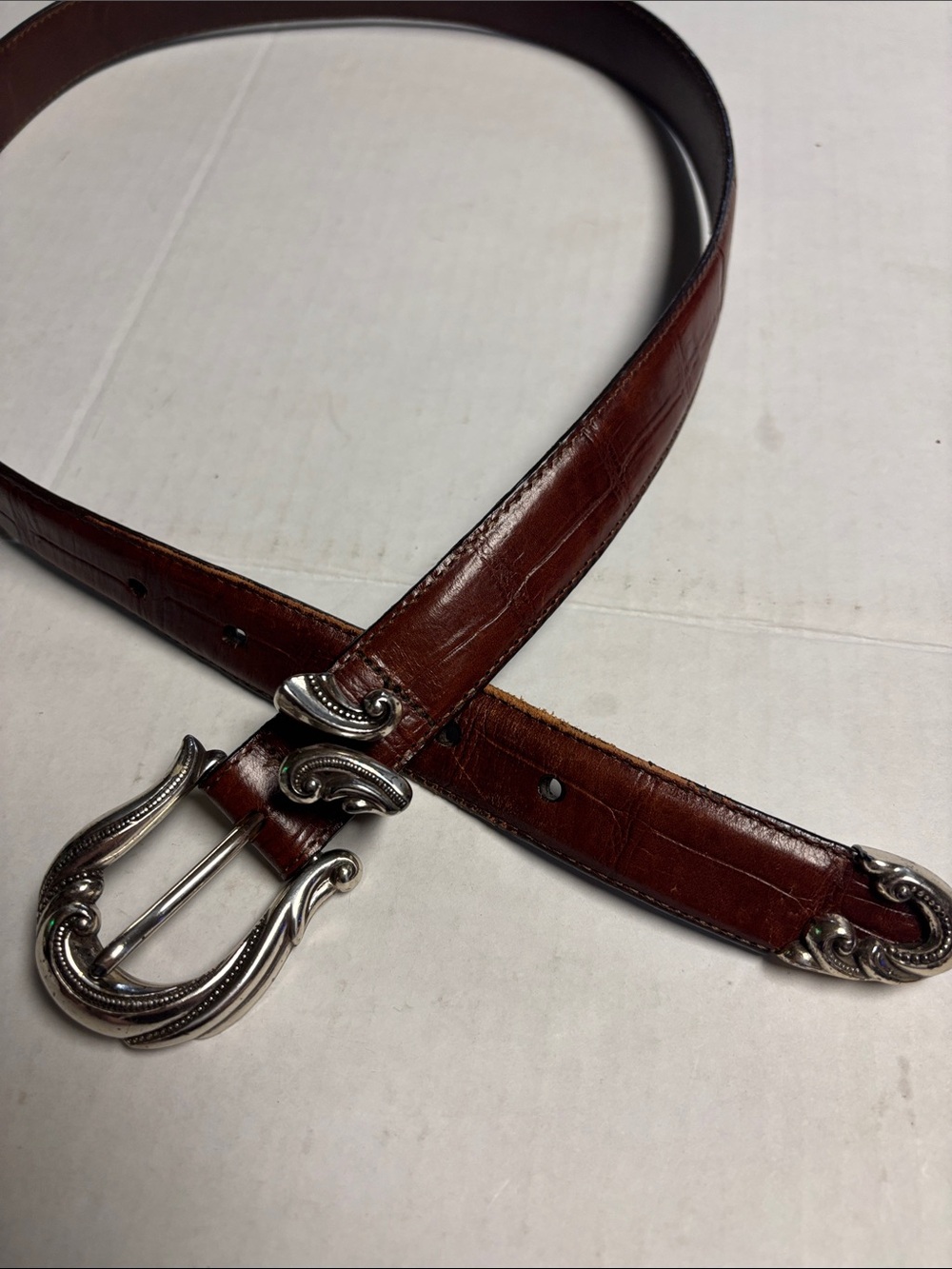 Vintage Brighton Brown Leather Belt with Decorative Silver-Tone Buckle - Picture 3 of 3